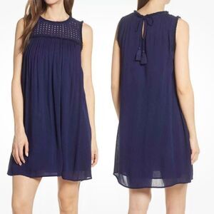 Tommy Bahama Crinkle Shift Dress Lace Top Lined Summer Dress, Navy, XS, NWT